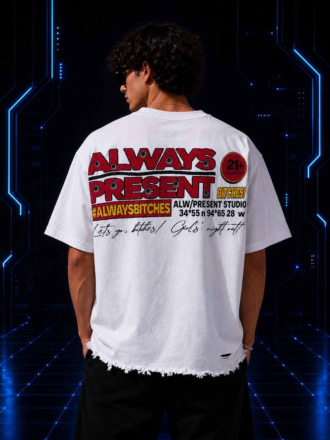 Always Present “Bitches” Distressed Tee – White