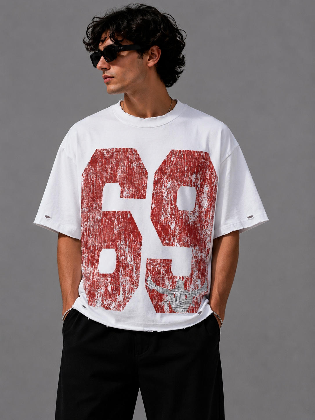 69 Tee White Red