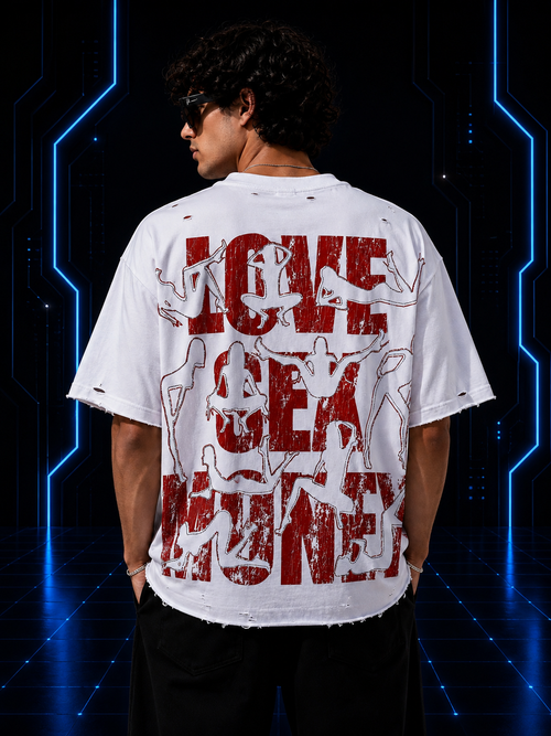 Always Present 69 Distressed Tee — White/Red