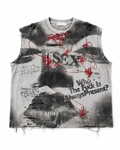 Always Present Distressed Sleeveless Tee-Grey/Red